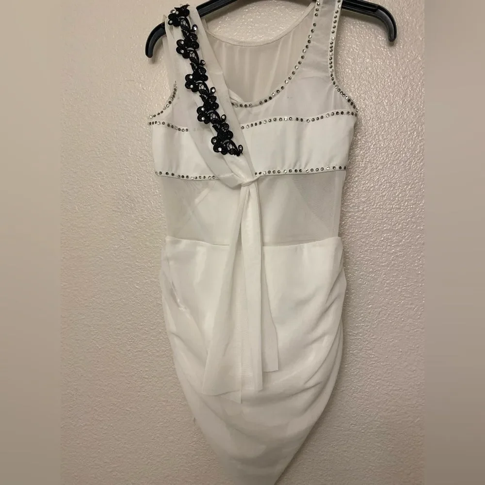WEISSMAN Balera custom Dance white black Costume Mesh Drape Dress D11450 SA